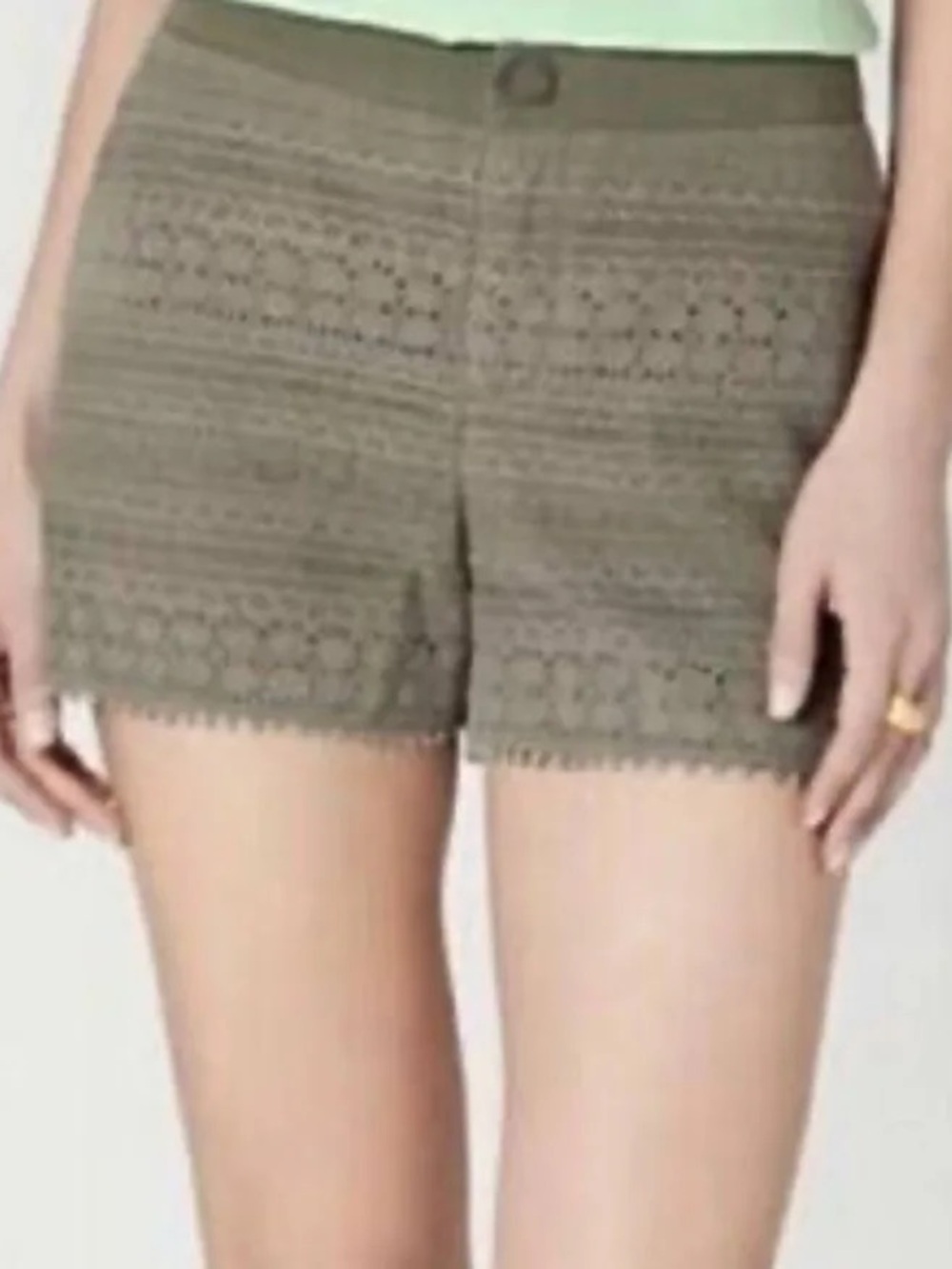 Anthropologie Olive Lace-Detail High-Waist Shorts